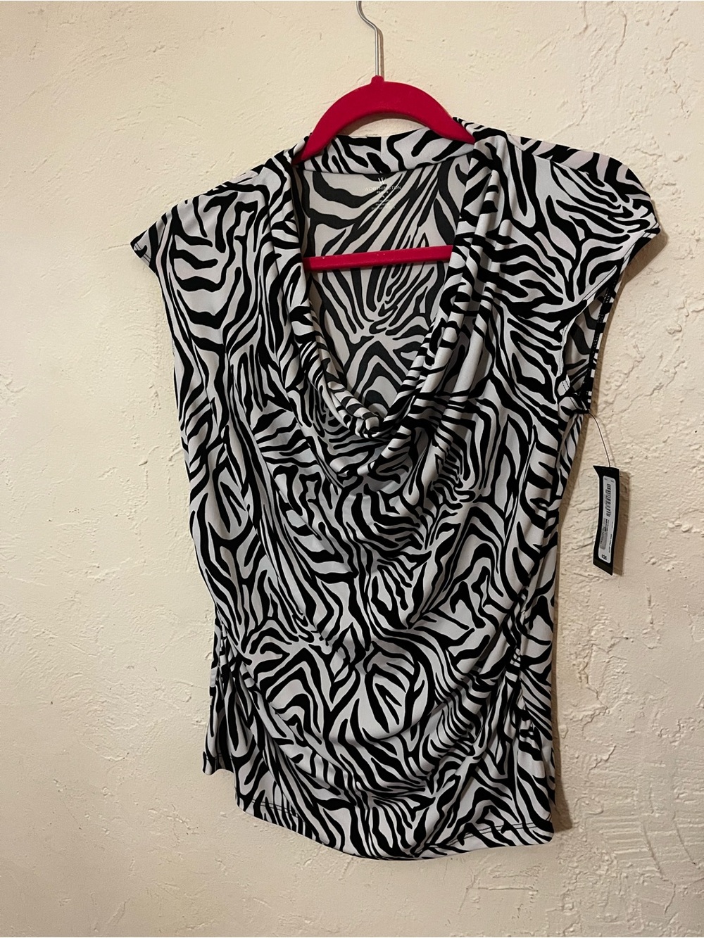Worthington Black & White Zebra Print Cowl Neck Blouse